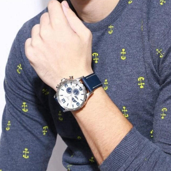 Shop Authentic Fossil Nate Chronograph White Dial Blue Leather Strap Watch for Men - JR1480 - Luxxuri