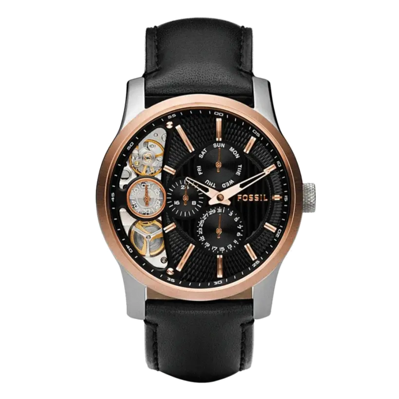  Shop Authentic Fossil Twist Multi-Function Chronograph Black Dial Black Leather Strap Watch for Men - ME1099 - Luxxuri