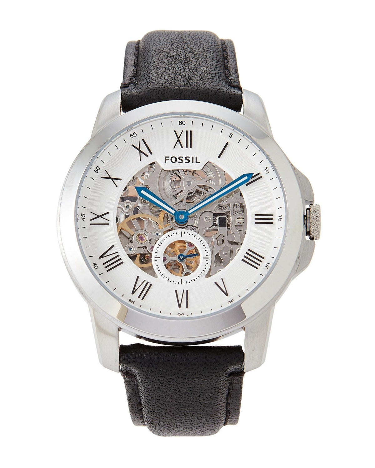  Shop Authentic Fossil Grant Skeleton White Dial Black Leather Strap Watch for Men -  ME3053 - Luxxuri