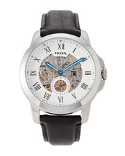  Shop Authentic Fossil Grant Skeleton White Dial Black Leather Strap Watch for Men -  ME3053 - Luxxuri