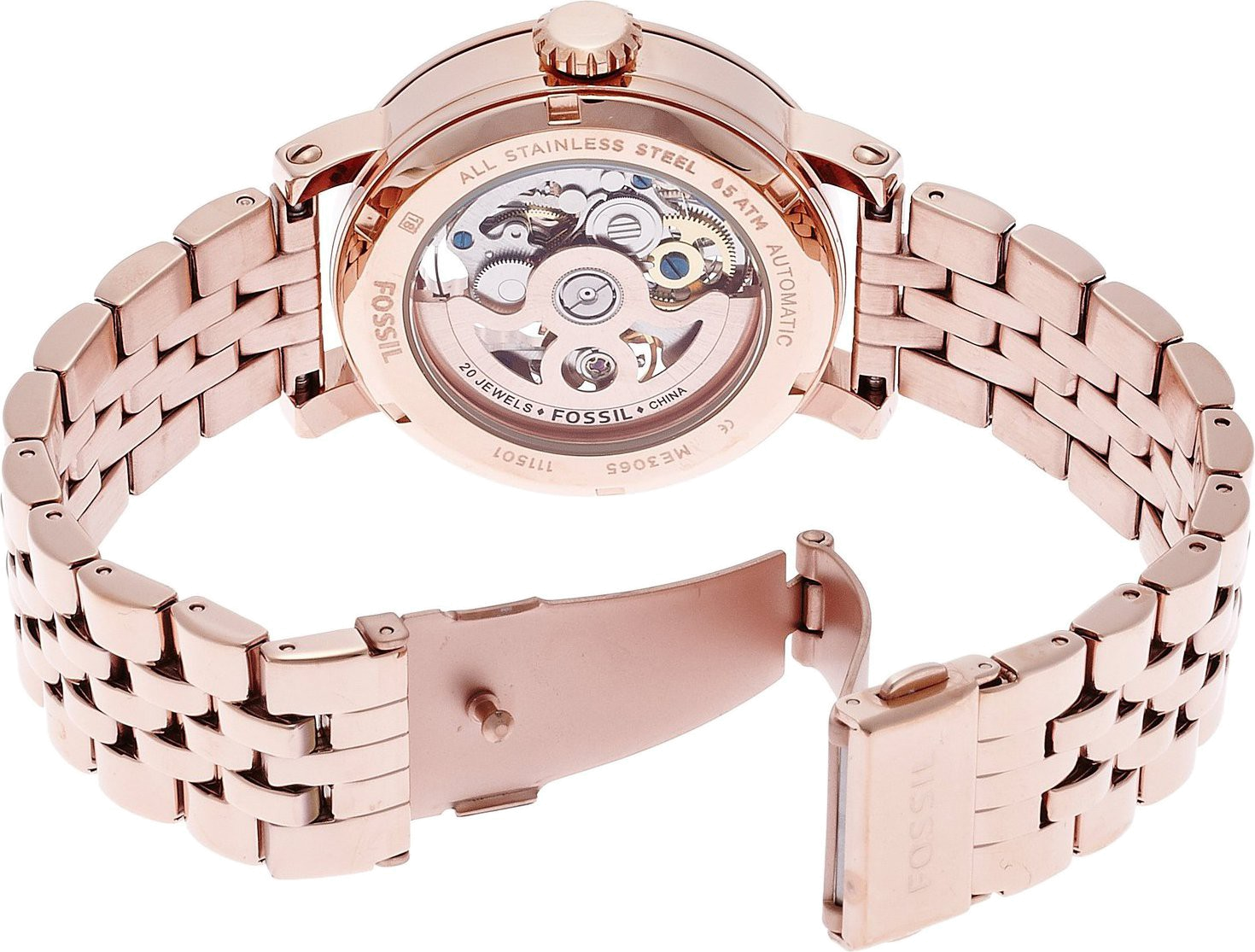  Shop Authentic Fossil Boyfriend Automatic Skeleton Rose Gold Dial Rose Gold Steel Strap Watch for Women - ME3065 - Luxxuri