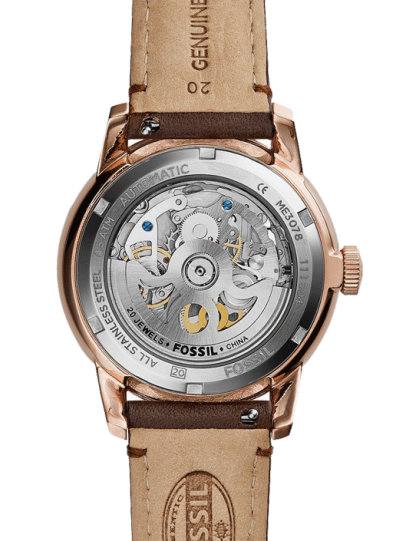  Shop Authentic Fossil Townsman Automatic Skeleton White Dial Brown Leather Strap Watch for Men - ME3078 - Luxxuri