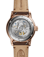  Shop Authentic Fossil Townsman Automatic Skeleton White Dial Brown Leather Strap Watch for Men - ME3078 - Luxxuri
