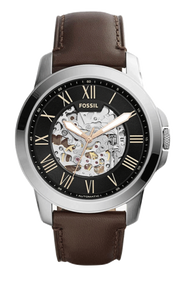  Shop Authentic Fossil Grant Automatic Skeleton Black Dial Brown Leather Strap Watch for Men - ME3100 - Luxxuri