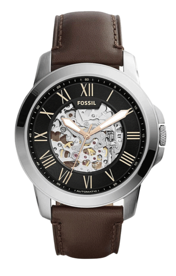  Shop Authentic Fossil Grant Automatic Skeleton Black Dial Brown Leather Strap Watch for Men - ME3100 - Luxxuri