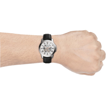  Shop Authentic Fossil Grant Automatic Skeleton White Dial Black Leather Strap Watch for Men - ME3101 - Luxxuri