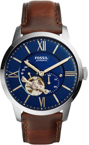  Shop Authentic Fossil Townsman Automatic Blue Dial Brown Leather Strap Watch for Men - ME3110 - Luxxuri