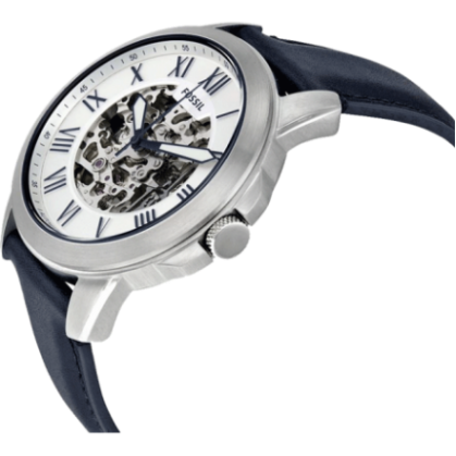  Shop Authentic Fossil Grant Automatic Skeleton Silver Dial Blue Leather Strap Watch for Men - ME3111 - Luxxuri
