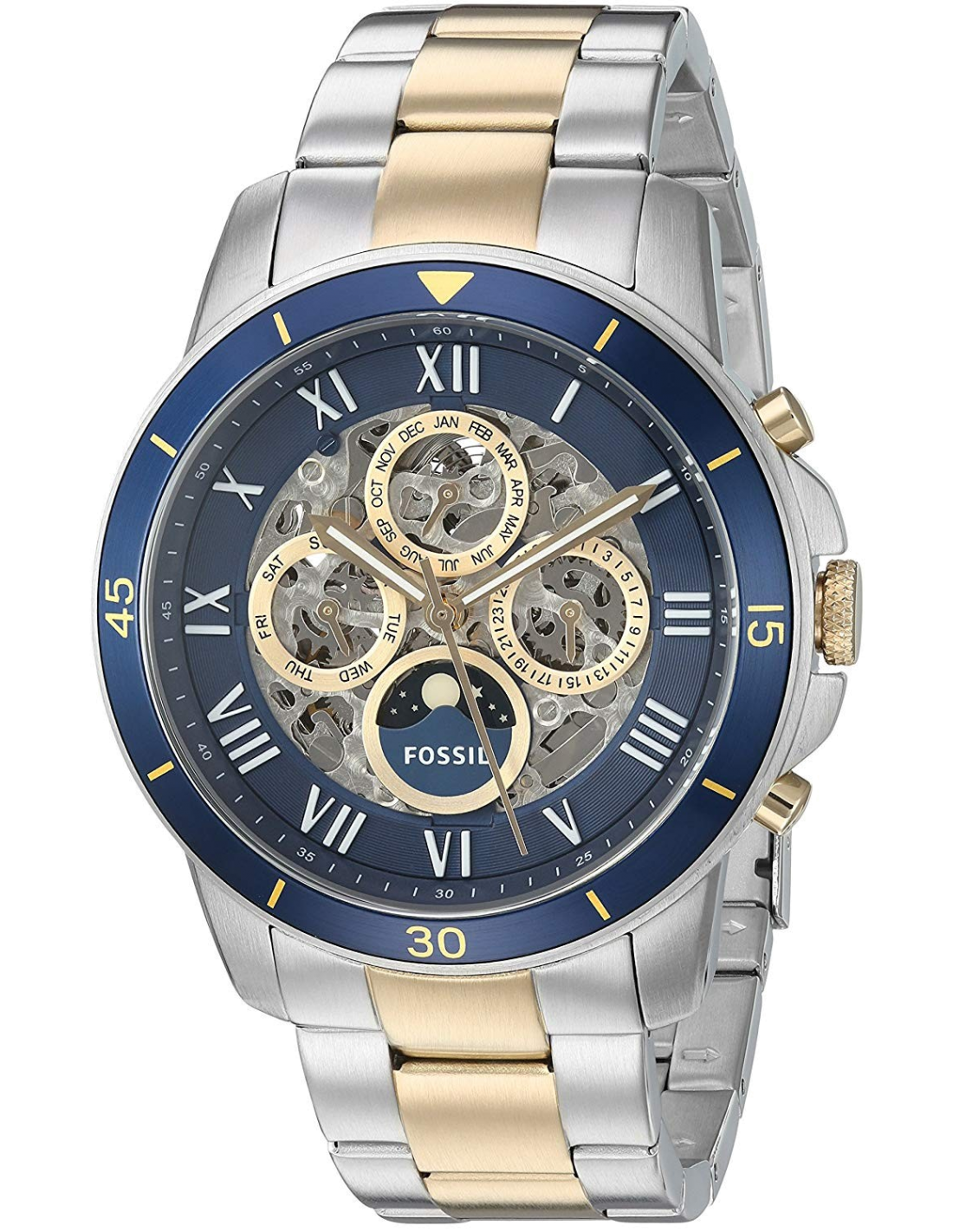  Shop Authentic Fossil Grant Sport Automatic Skeleton Blue Dial Two Tone Steel Strap Watch for Men - ME3141 - Luxxuri