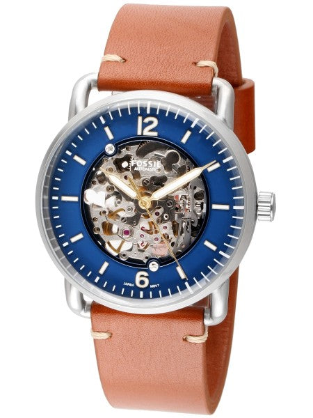  Shop Authentic Fossil Commuter Automatic Skeleton Blue Dial Brown Leather Strap Watch for Men - ME3159 - Luxxuri