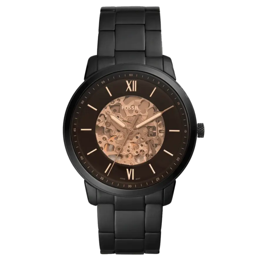  Shop Authentic Fossil Neutra Automatic Skeleton Black Dial Black Steel Strap Watch for Men - ME3183 - Luxxuri