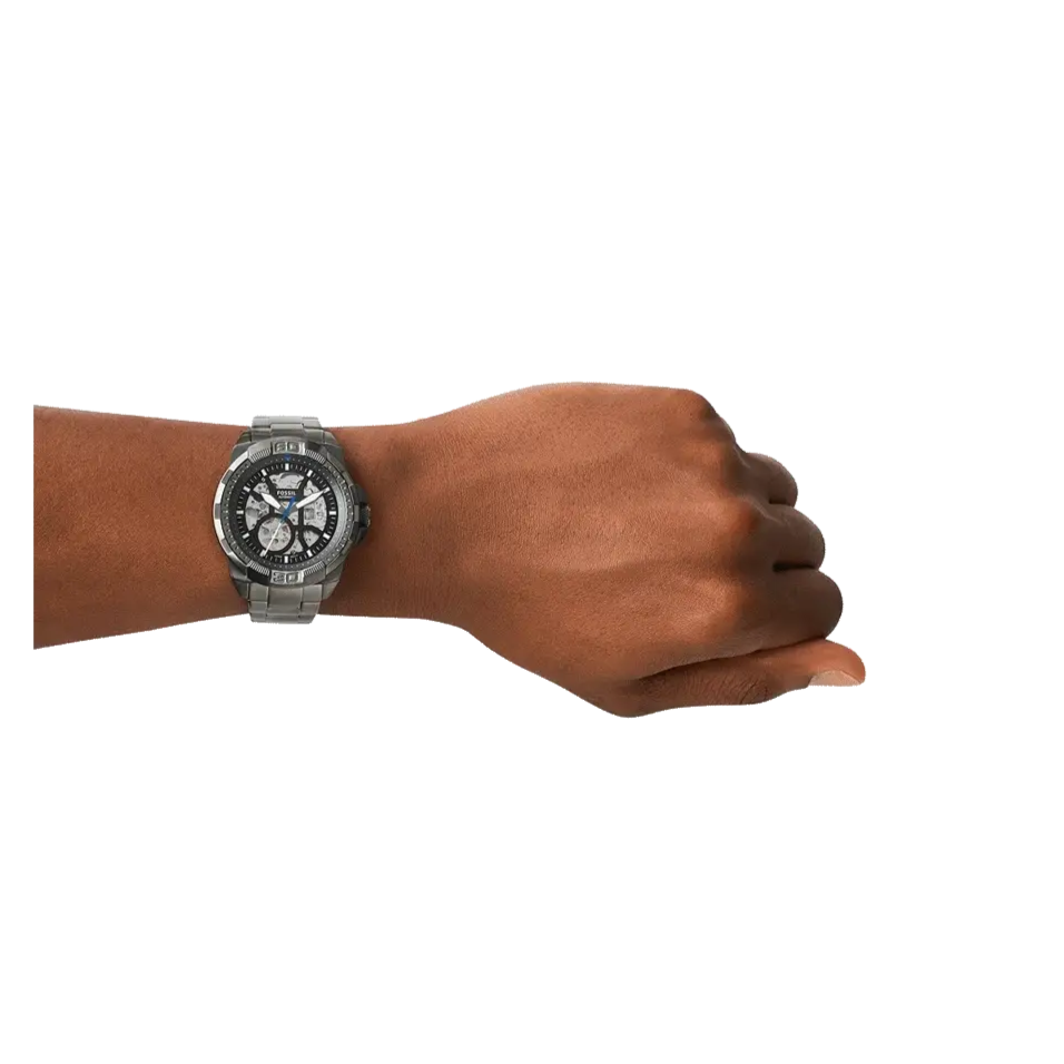  Shop Authentic Fossil Bronson Automatic Skeleton Black Dial Grey Steel Strap Watch for Men - ME3218 - Luxxuri