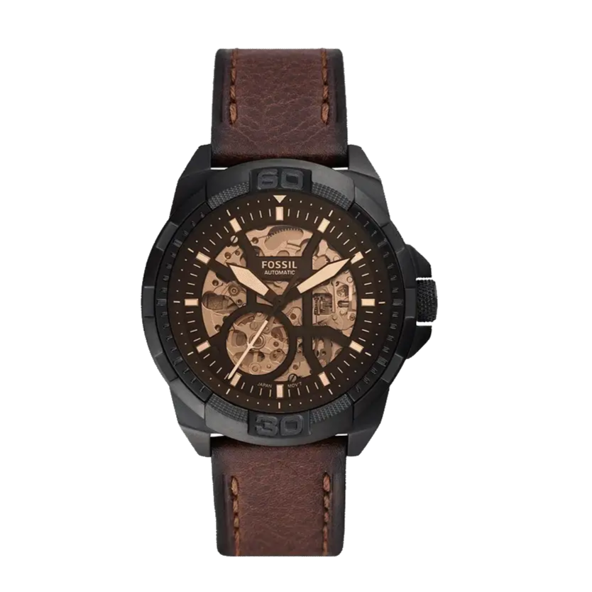  Shop Authentic Fossil Bronson Automatic Skeleton Black Dial Brown Leather Strap Watch for Men - ME3219 - Luxxuri