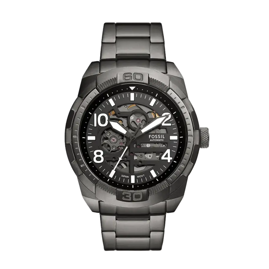  Shop Authentic Fossil Bronson Automatic Skeleton Black Dial Grey Steel Strap Watch for Men - ME3255 - Luxxuri
