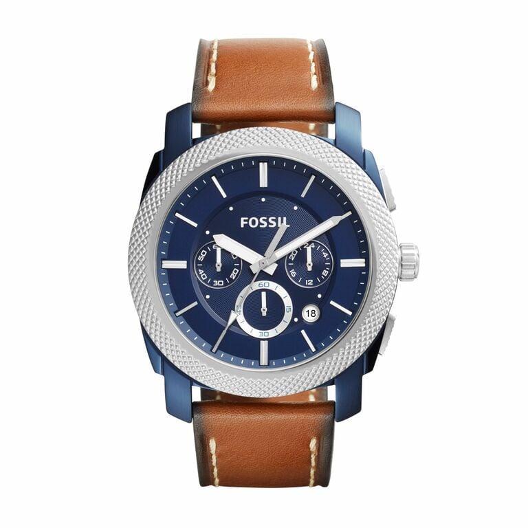  Shop Authentic Fossil Machine Chronograph Blue Dial Brown Leather Strap Watch for Men - FS5232 - Luxxuri