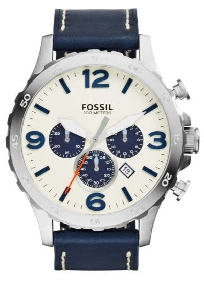  Shop Authentic Fossil Nate Chronograph White Dial Blue Leather Strap Watch for Men - JR1480 - Luxxuri
