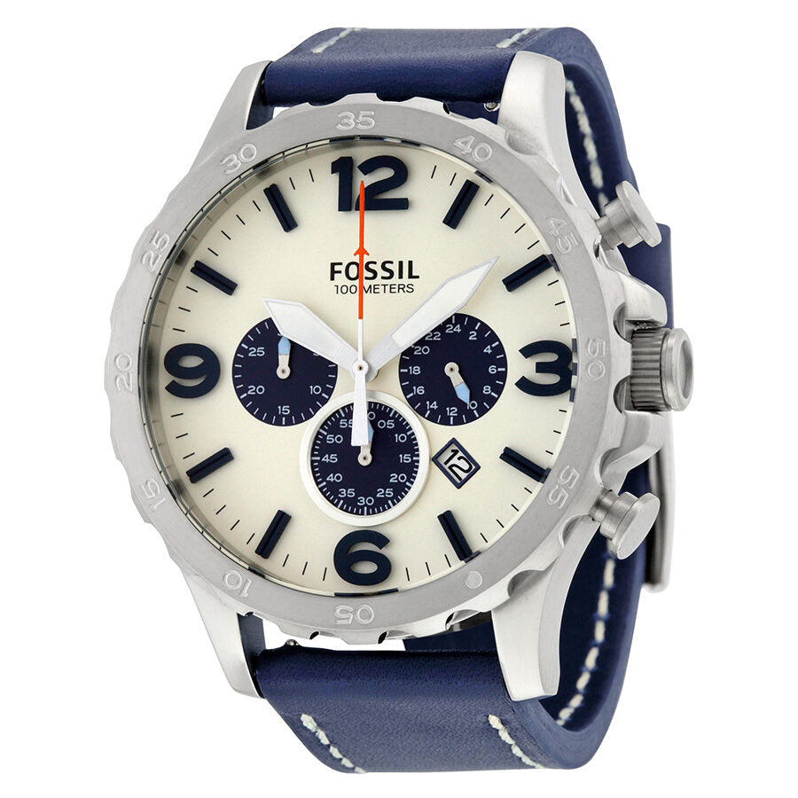  Shop Authentic Fossil Nate Chronograph White Dial Blue Leather Strap Watch for Men - JR1480 - Luxxuri