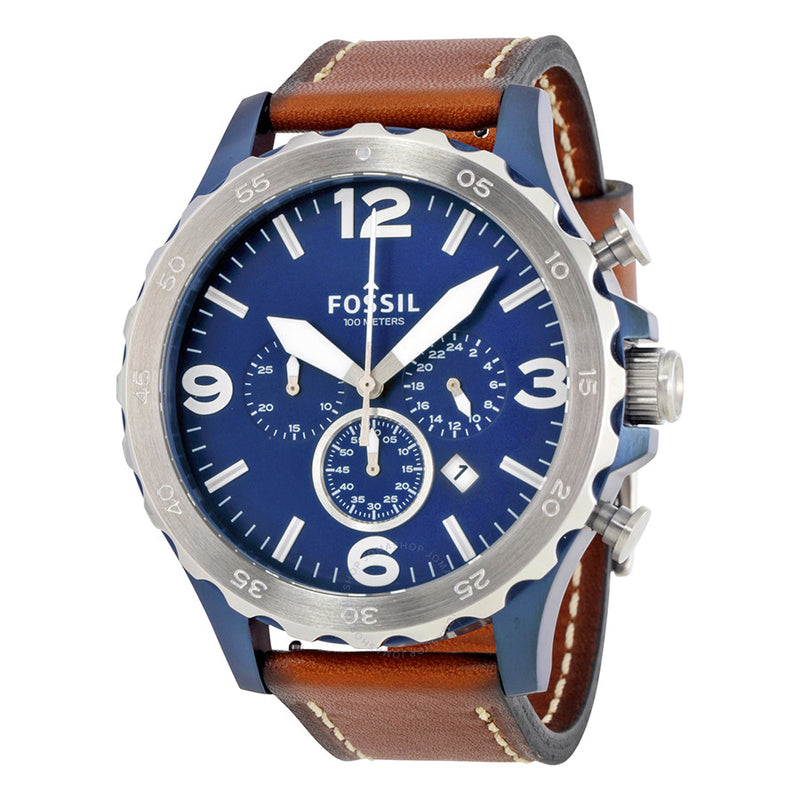 Shop Authentic Fossil Nate Chronograph Navy Blue Dial Brown Leather Strap Watch for Men - JR1504 - Luxxuri