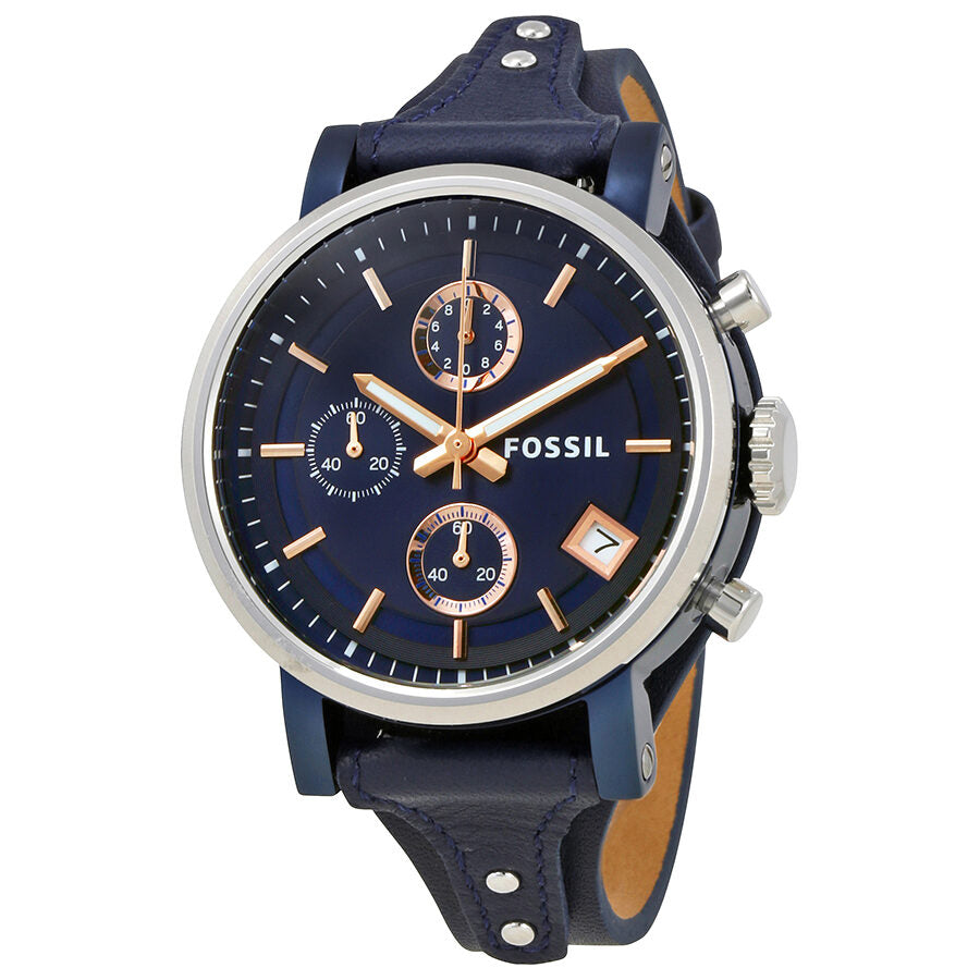  Shop Authentic Fossil Boyfriend Sport Chronograph Blue Dial Blue Leather Strap Watch for Women - ES4113 - Luxxuri