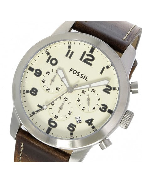  Shop Authentic Fossil Pilot Chronograph White Dial Brown Leather Strap Watch for Men - FS5146 - Luxxuri
