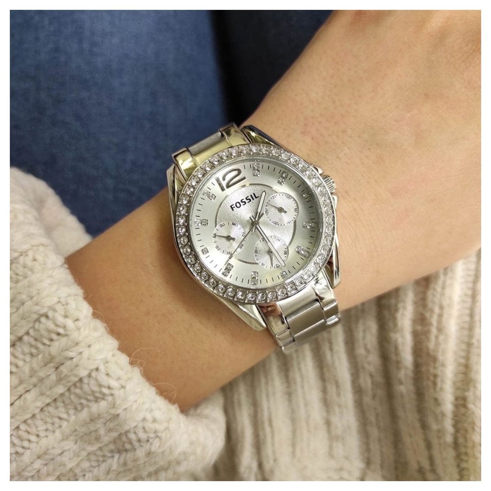  Shop Authentic Fossil Riley Multifunction Silver Dial Silver Steel Strap Watch for Women - ES3202 - Luxxuri