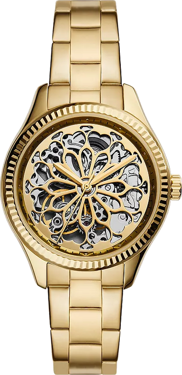  Shop Authentic Fossil Rye Automatic Skeleton Gold Dial Gold Steel Strap Watch for Women - BQ3755 - Luxxuri