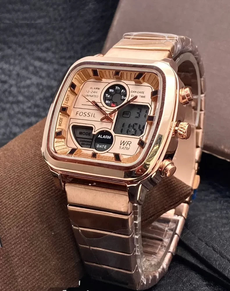  Shop Authentic Fossil Retro Analog-Digital Gold Dial Gold Steel Strap Watch for Men - FS5889 - Luxxuri