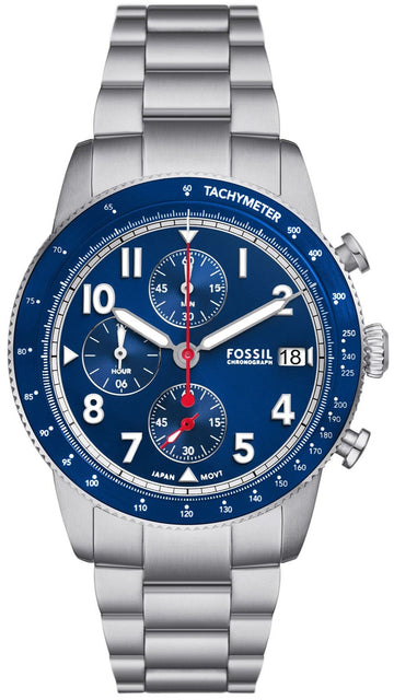  Shop Authentic Fossil Sport Tourer Chronograph Blue Dial Silver Steel Strap Watch for Men - FS6047 - Luxxuri