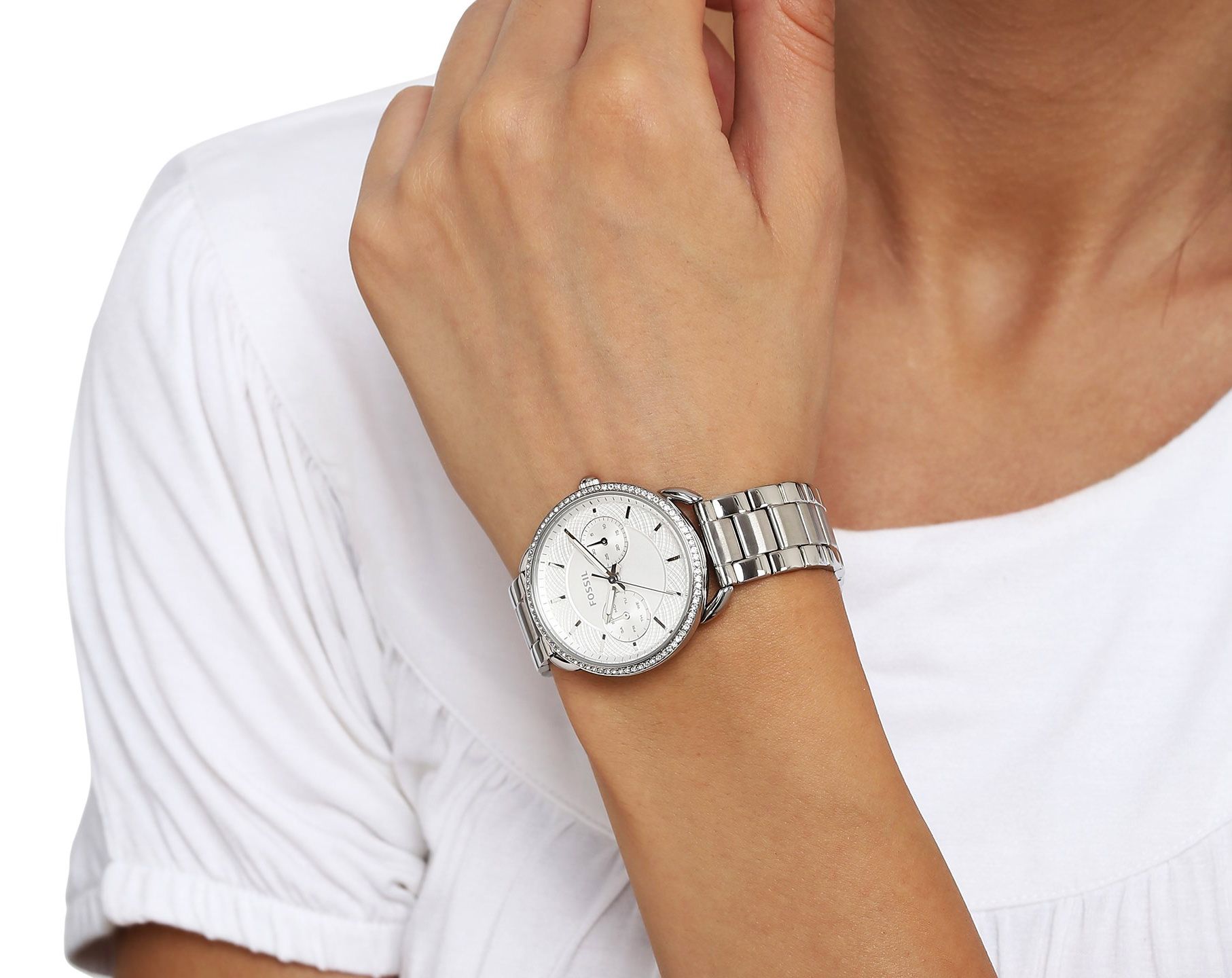  Shop Authentic Fossil Tailor White Dial Silver Steel Strap Watch for Women - ES4262 - Luxxuri