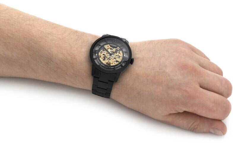  Shop Authentic Fossil Townsman Automatic Skeleton Black Dial Black Steel Strap Watch for Men - ME3197 - Luxxuri