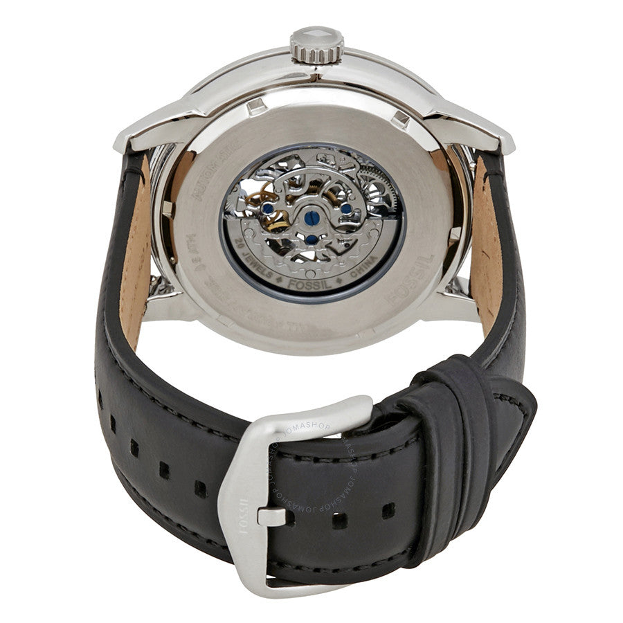  Shop Authentic Fossil Grant Skeleton White Dial Black Leather Strap Watch for Men -  ME3053 - Luxxuri