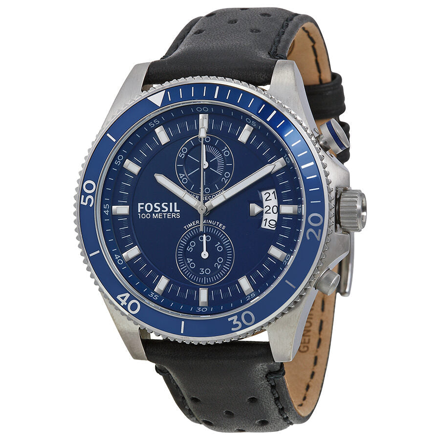  Shop Authentic Fossil Wakefield Chronograph Blue Dial Black Leather Strap Watch for Women - CH2945 - Luxxuri