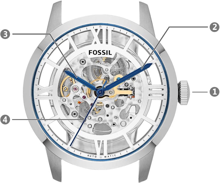  Shop Authentic Fossil Townsman Automatic Skeleton Silver Dial Silver Steel Strap Watch for Men - ME3044 - Luxxuri