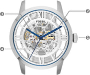  Shop Authentic Fossil Townsman Automatic Skeleton Silver Dial Silver Steel Strap Watch for Men - ME3044 - Luxxuri