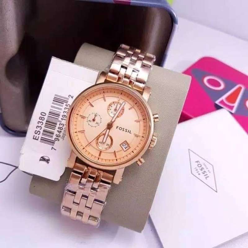  Shop Authentic Fossil Boyfriend Chronograph Rose Gold Dial Rose Gold Steel Strap Watch for Women - ES3380 - Luxxuri
