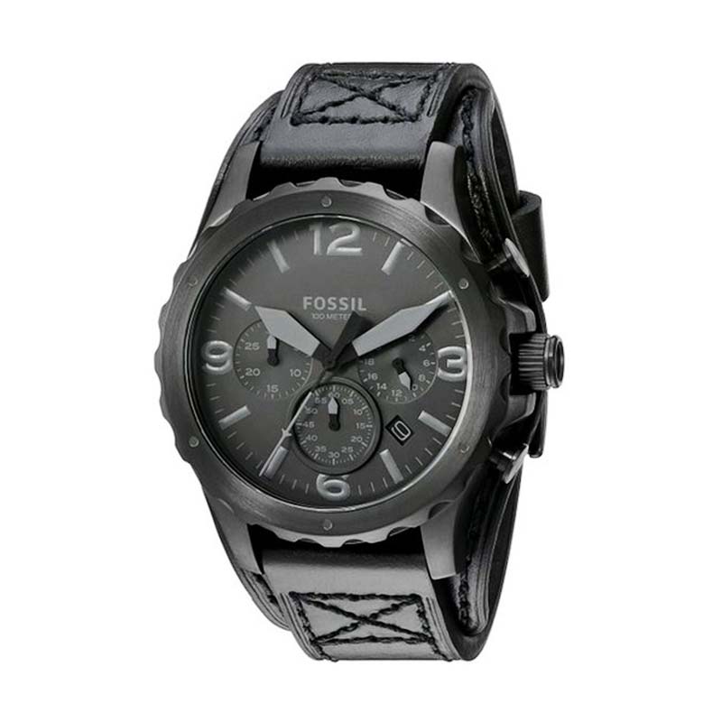  Shop Authentic Fossil Nate Chronograph Black Dial Black Leather Strap Watch for Men - JR1510 - Luxxuri