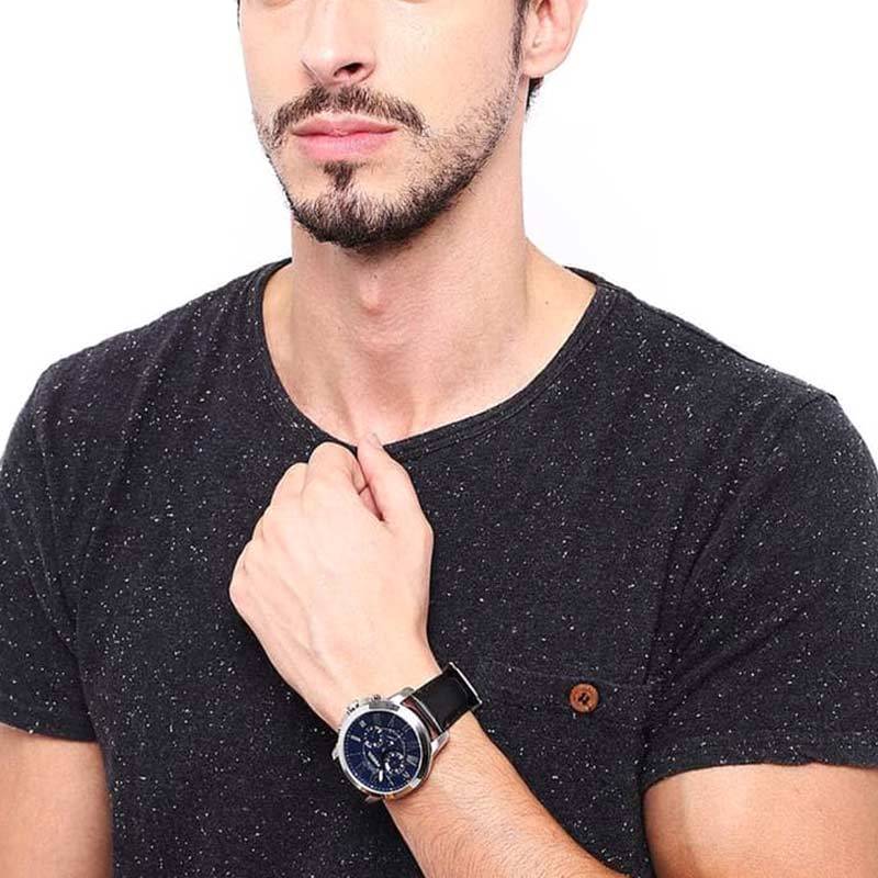  Shop Authentic Fossil Grant Chronograph Blue Dial Black Leather Strap Watch for Men - FS4990 - Luxxuri