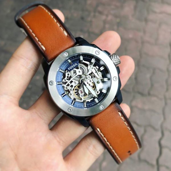  Shop Authentic Fossil Modern Machine Automatic Skeleton Silver Dial Brown Leather Strap Watch for Men - ME3135 - Luxxuri