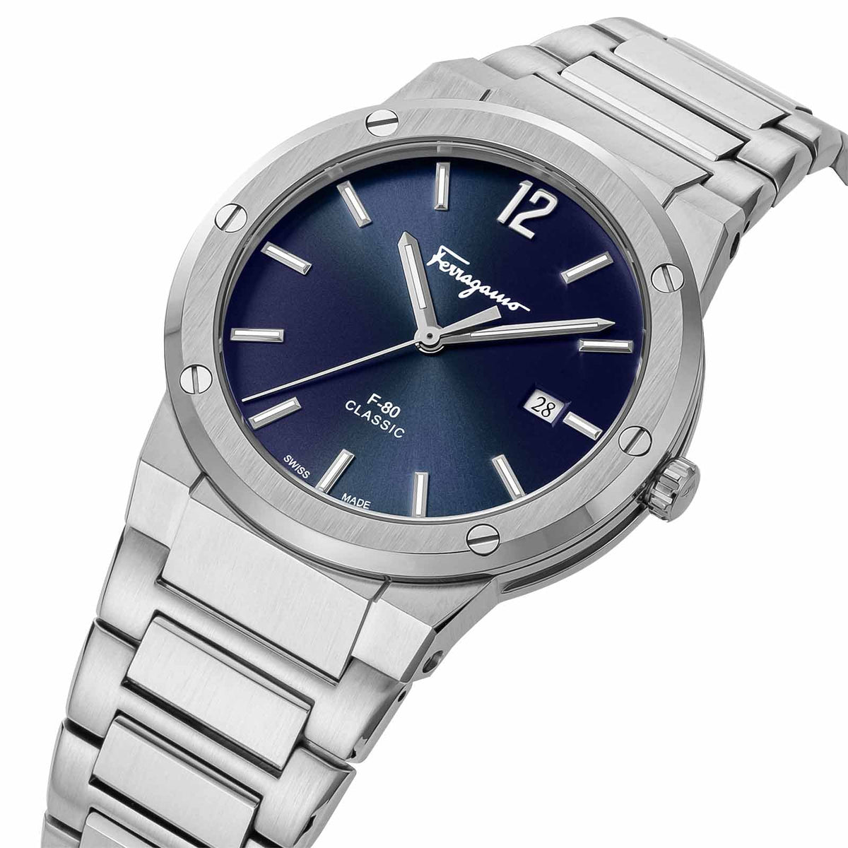  Shop Authentic Salvatore Ferragamo F-80 Classic Blue Dial Silver Steel Strap Watch for Men - SFDT01320 - Luxxuri