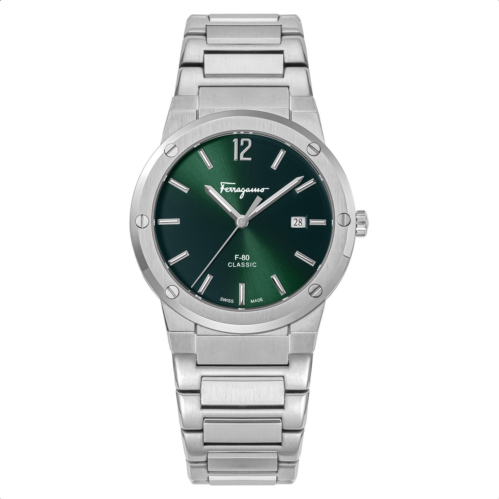  Shop Authentic Salvatore Ferragamo F-80 Classic Green Dial Silver Steel Strap Watch for Men - SFDT02123 - Luxxuri