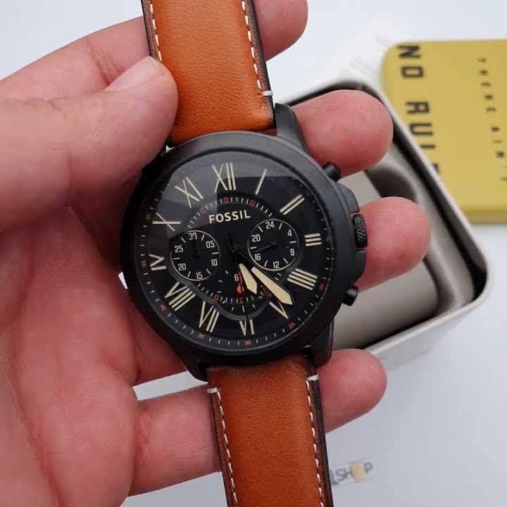  Shop Authentic Fossil Grant Chronograph Black Dial Brown Leather Strap Watch for Men - FS5241 - Luxxuri