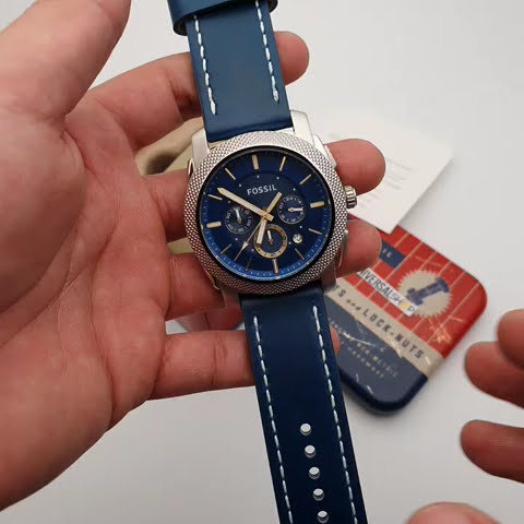  Shop Authentic Fossil Machine Chronograph Blue Dial Blue Leather Strap Watch for Men - FS5262 - Luxxuri