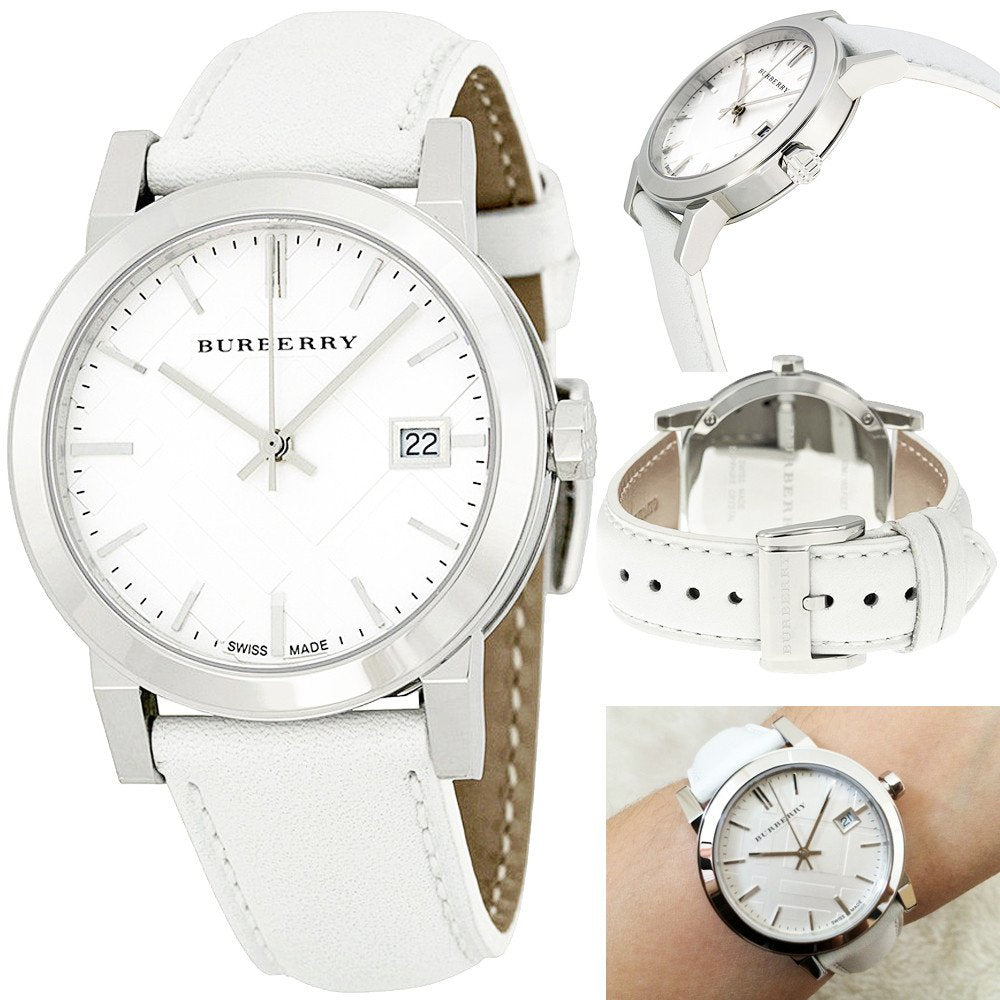  Shop Authentic Burberry The City White Dial White Leather Strap Watch for Women - BU9128 - Luxxuri