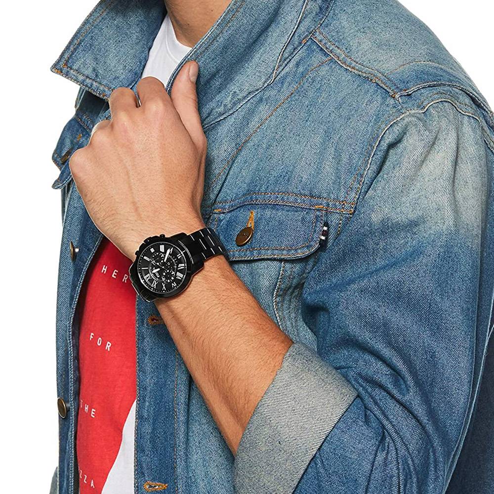 Shop Authentic Fossil Grant Chronograph Black Dial Black Steel Strap Watch for Men - FS4832 - Luxxuri