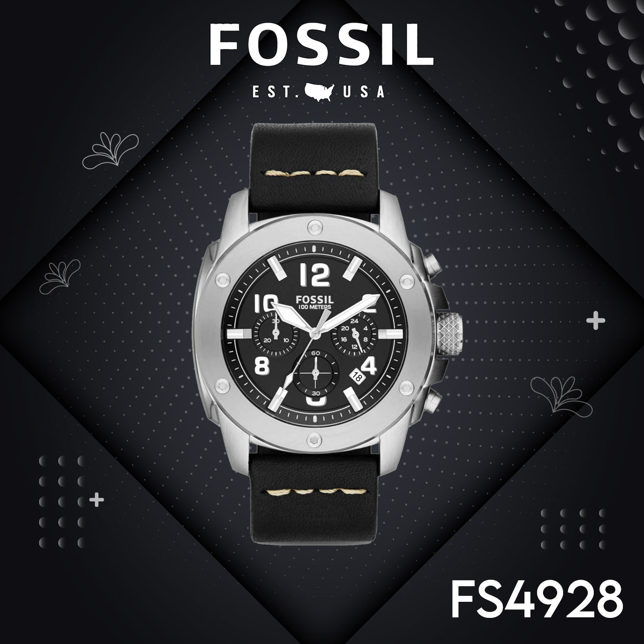  Shop Authentic Fossil Modern Machine Chronograph Black Dial Black Leather Strap Watch for Men - FS4928 - Luxxuri