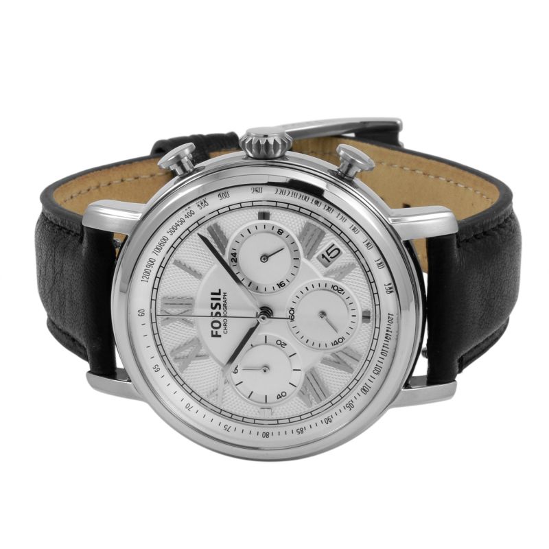  Shop Authentic Fossil Buchanan Chronograph Silver Dial Black Leather Strap Watch for Men - FS5102 - Luxxuri
