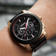  Shop Authentic Fossil Machine Chronograph Black Dial Black Leather Strap Watch for Men - FS5120 - Luxxuri