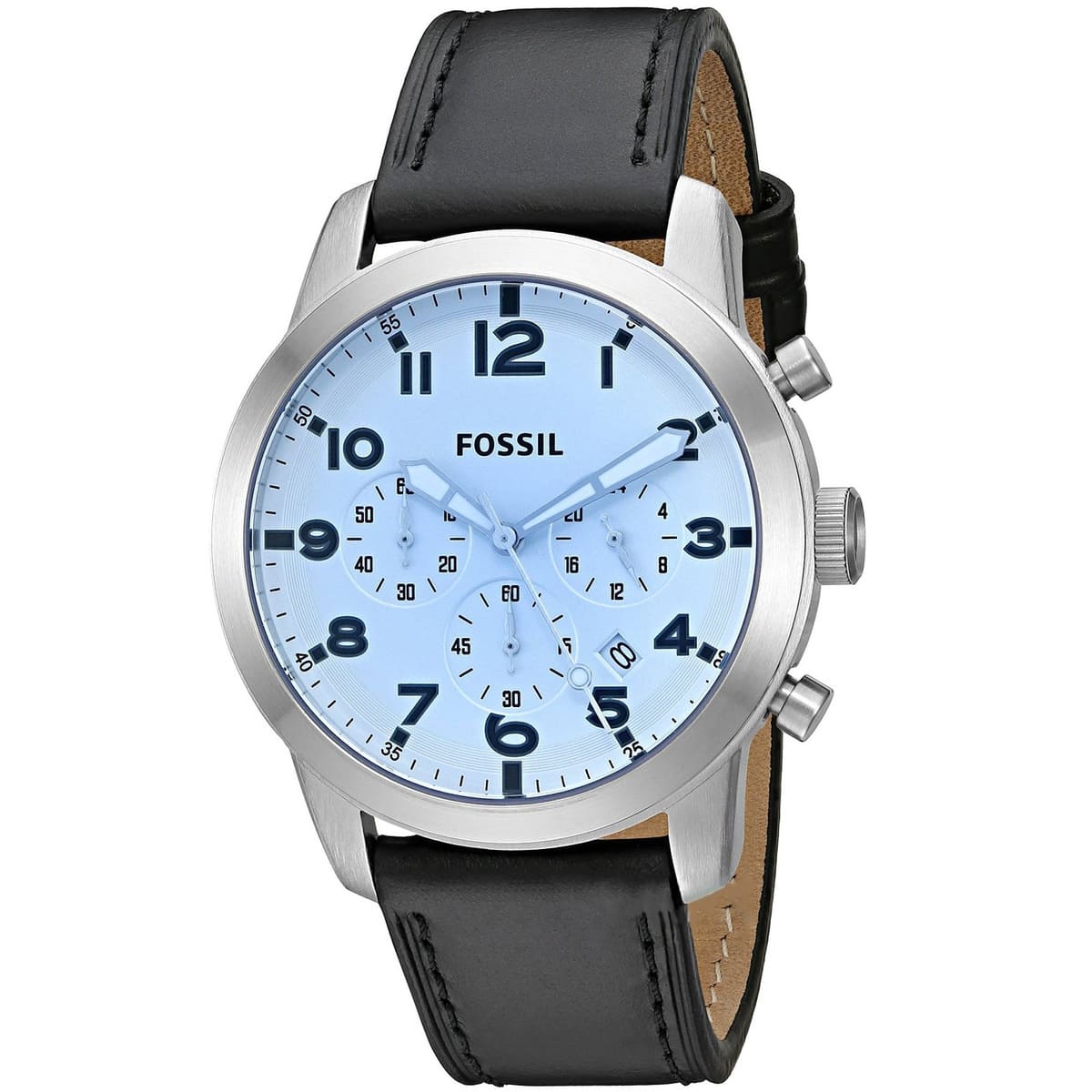  Shop Authentic Fossil Pilot Chronograph Sky Blue Dial Black Leather Strap Watch for Men - FS5162 - Luxxuri