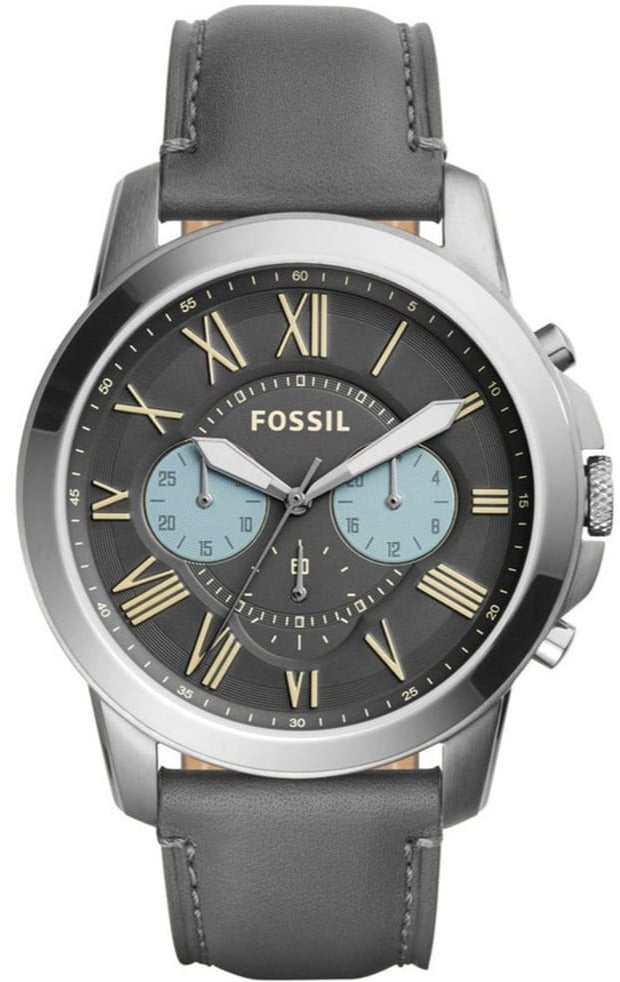  Shop Authentic Fossil Grant Chronograph Gunmetal Grey Dial Grey Leather Strap Watch for Men - FS5183 - Luxxuri