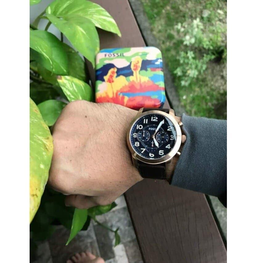  Shop Authentic Fossil Pilot 54 Chronograph Blue Dial Brown Leather Strap Watch for Men - FS5204 - Luxxuri